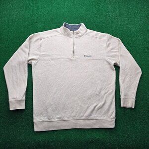 Columbia Sweatshirt Mens Large Cream Beige 1/4 Zip Pullover Outdoors Hiking